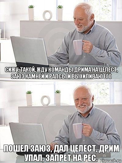 Сижу, такой, жду команды дрима на целест, заюз камней и рапсы и выхиливаю его Пошел заюз, дал целест, Дрим упал, запрет на рес.