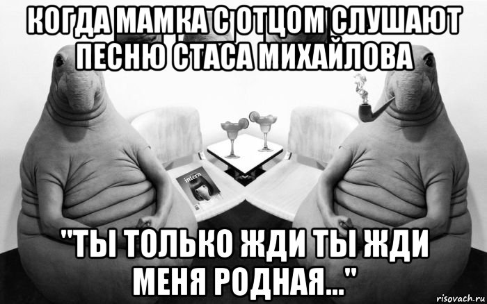 когда мамка с отцом слушают песню стаса михайлова "ты только жди ты жди меня родная...", Мем  Два ждуна