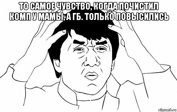 то самое чувство, когда почистил комп у мамы, а гб. только повысились , Мем ДЖЕКИ ЧАН