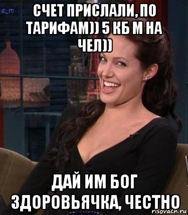 счет прислали, по тарифам)) 5 кб м на чел)) дай им бог здоровьячка, честно