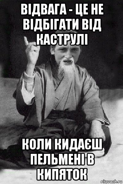 відвага - це не відбігати від каструлі коли кидаєш пельмені в кипяток, Мем Мудрий паца