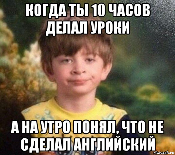 когда ты 10 часов делал уроки а на утро понял, что не сделал английский, Мем Недовольный пацан