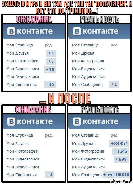 зашла в игру в вк там где тип ты 'популярен', и вот что получилось...), Комикс  Ожидание реальность 2