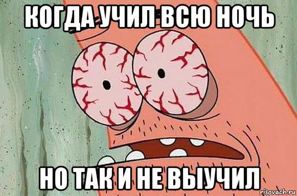 когда учил всю ночь но так и не выучил, Мем  Патрик в ужасе