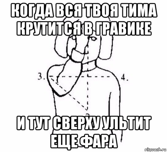 когда вся твоя тима крутится в гравике и тут сверху ультит еще фара, Мем  Перекреститься