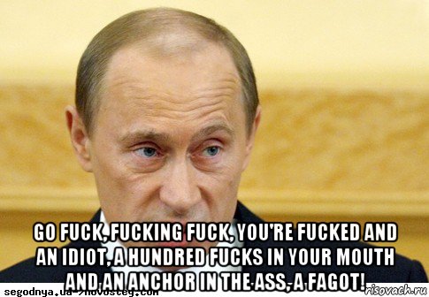  go fuck, fucking fuck, you're fucked and an idiot, a hundred fucks in your mouth and an anchor in the ass, a fagot!, Мем  Путин