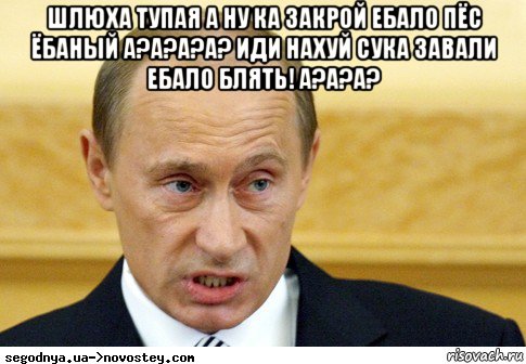 шлюха тупая а ну ка закрой ебало пёс ёбаный а?а?а?а? иди нахуй сука завали ебало блять! а?а?а? , Мем  Путин