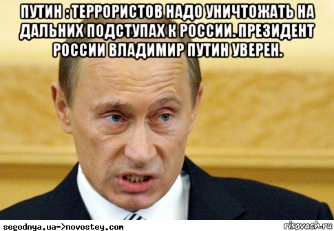 путин : террористов надо уничтожать на дальних подступах к россии. президент россии владимир путин уверен. 