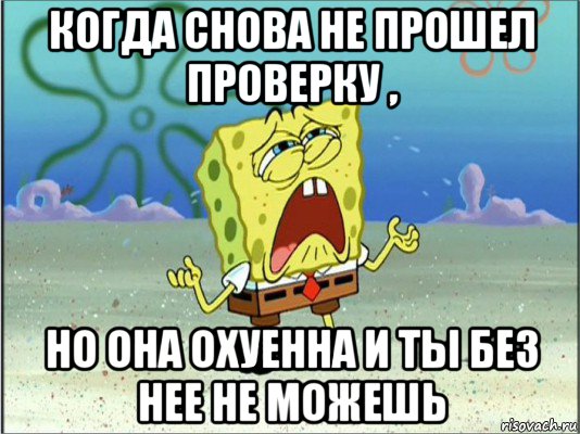 когда снова не прошел проверку , но она охуенна и ты без нее не можешь, Мем Спанч Боб плачет