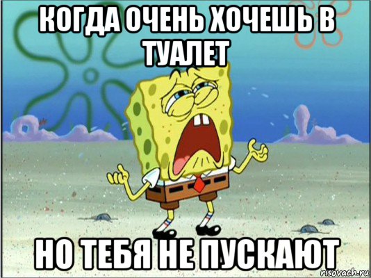 когда очень хочешь в туалет но тебя не пускают, Мем Спанч Боб плачет