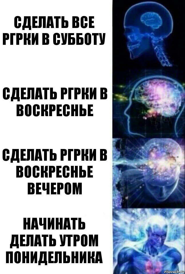 сделать все ргрки в субботу сделать ргрки в воскреснье сделать ргрки в воскреснье вечером начинать делать утром понидельника, Комикс  Сверхразум