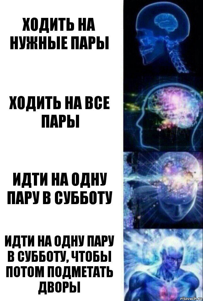 ходить на нужные пары ходить на все пары идти на одну пару в субботу идти на одну пару в субботу, чтобы потом подметать дворы, Комикс  Сверхразум