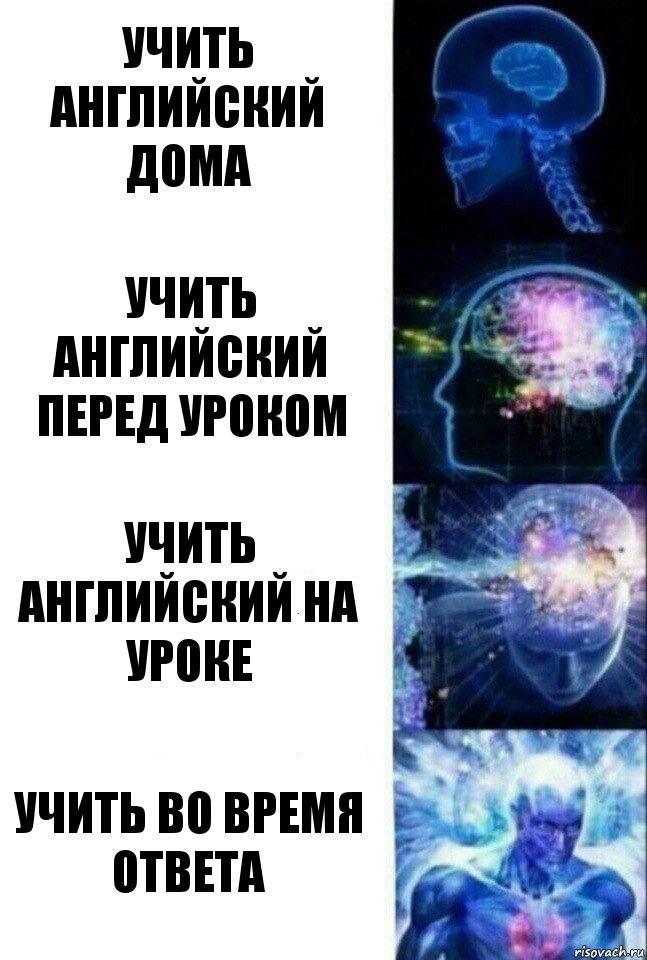 Учить английский дома Учить английский перед уроком Учить английский на уроке Учить во время ответа, Комикс  Сверхразум