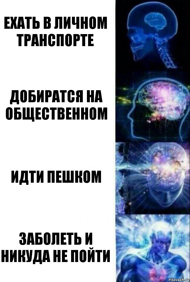 Ехать в личном транспорте Добиратся на общественном Идти пешком Заболеть и никуда не пойти, Комикс  Сверхразум