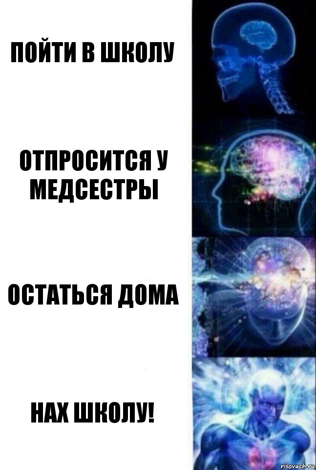 Пойти в школу Отпросится у медсестры Остаться дома Нах школу!, Комикс  Сверхразум