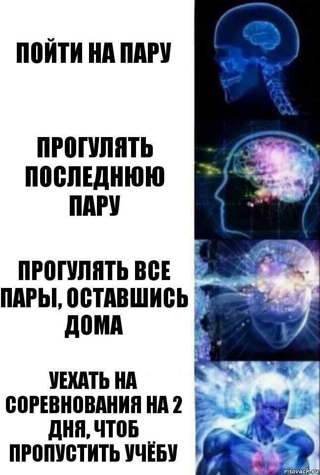 Пойти на пару Прогулять последнюю пару Прогулять все пары, оставшись дома Уехать на соревнования на 2 дня, чтоб пропустить учёбу, Комикс  Сверхразум