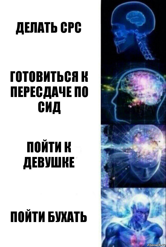 Делать срс Готовиться к пересдаче по СИД Пойти к девушке Пойти бухать, Комикс  Сверхразум