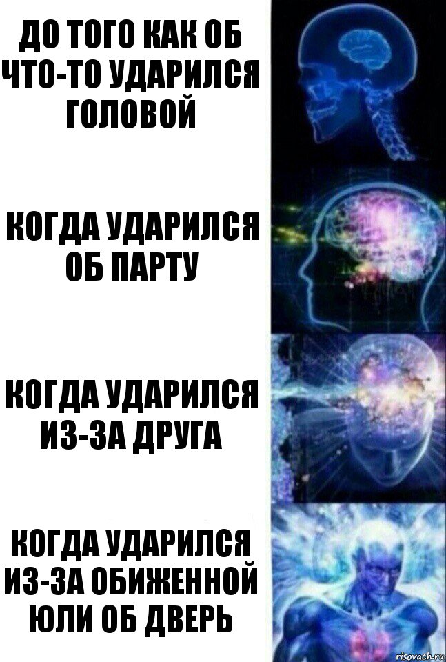 До того как об что-то ударился головой Когда ударился об парту Когда ударился из-за друга Когда ударился из-за обиженной Юли об дверь, Комикс  Сверхразум