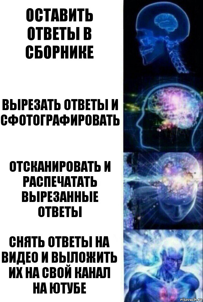 оставить ответы в сборнике вырезать ответы и сфотографировать отсканировать и распечатать вырезанные ответы снять ответы на видео и выложить их на свой канал на ютубе, Комикс  Сверхразум