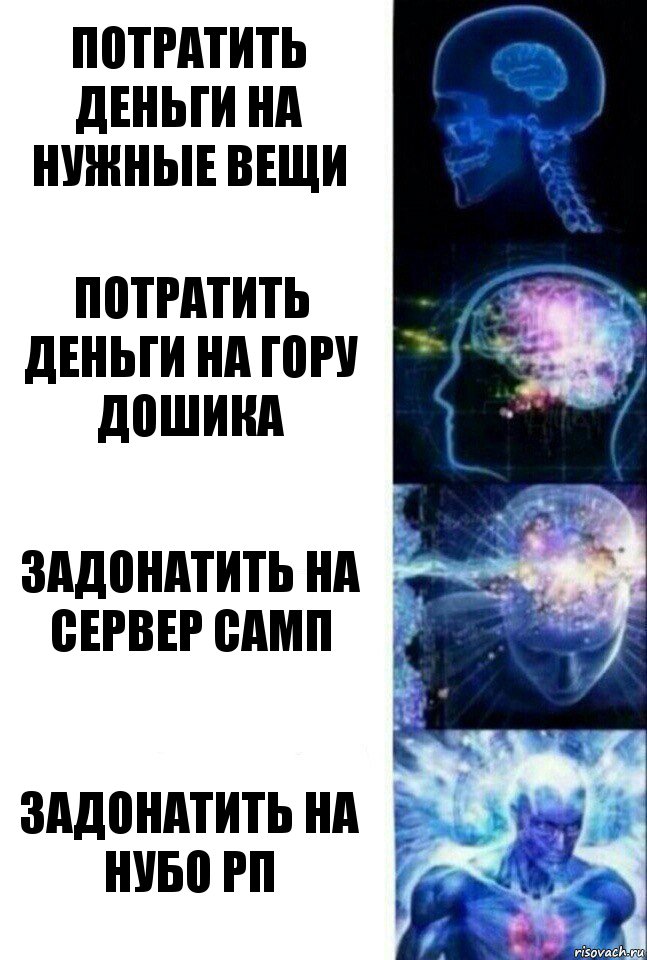 Потратить деньги на нужные вещи Потратить деньги на гору дошика Задонатить на сервер самп Задонатить на нубо рп, Комикс  Сверхразум