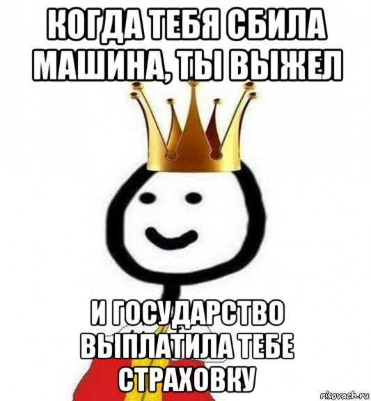 когда тебя сбила машина, ты выжел и государство выплатила тебе страховку, Мем Теребонька Царь