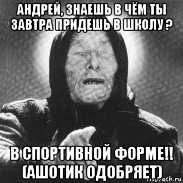 андрей, знаешь в чём ты завтра придешь в школу ? в спортивной форме!! (ашотик одобряет), Мем Ванга