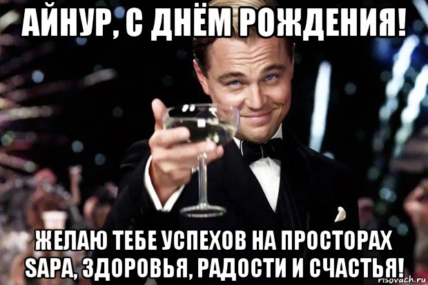 айнур, с днём рождения! желаю тебе успехов на просторах sapа, здоровья, радости и счастья!, Мем Великий Гэтсби (бокал за тех)