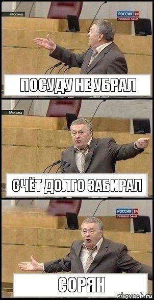 Посуду не убрал Счёт долго забирал Сорян, Комикс Жириновский разводит руками 3