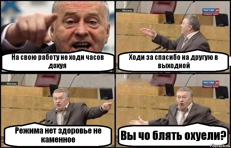 На свою работу не ходи часов дохуя Ходи за спасибо на другую в выходной Режима нет здоровье не каменное Вы чо блять охуели?, Комикс Жириновский