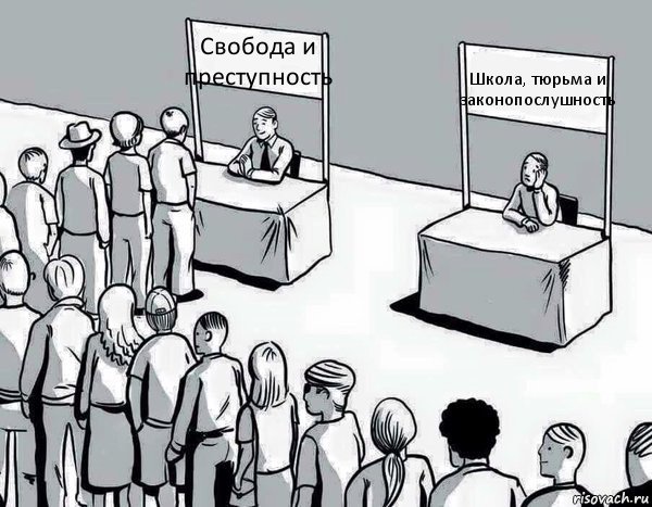 Свобода и преступность Школа, тюрьма и законопослушность, Комикс Два пути