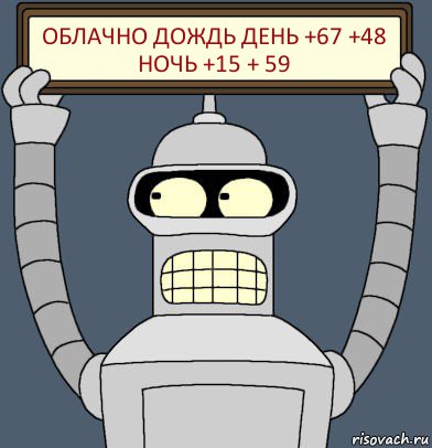 облачно дождь день +67 +48 ночь +15 + 59