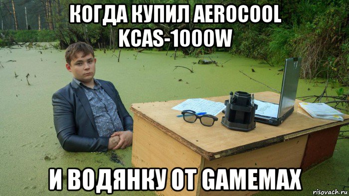 когда купил aerocool kcas-1000w и водянку от gamemax, Мем  Парень сидит в болоте