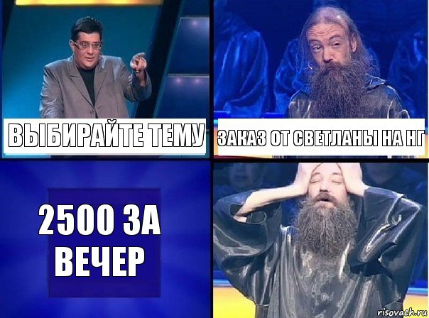 Выбирайте тему Заказ от Светланы на НГ 2500 за вечер, Комикс   Своя игра