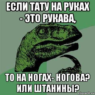 если тату на руках - это рукава, то на ногах- ногова? или штанины?, Мем Филосораптор