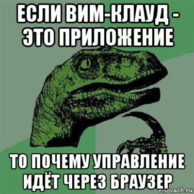 если вим-клауд - это приложение то почему управление идёт через браузер, Мем Филосораптор