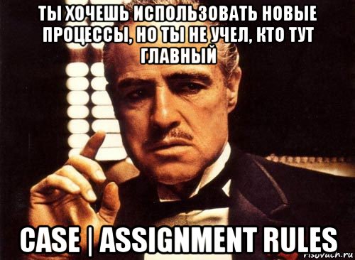 ты хочешь использовать новые процессы, но ты не учел, кто тут главный case | assignment rules, Мем крестный отец