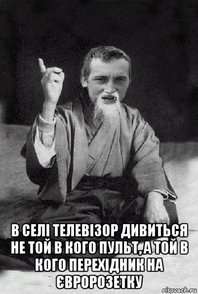  в селі телевізор дивиться не той в кого пульт, а той в кого перехідник на євророзетку