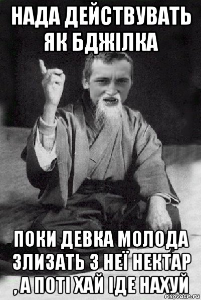 нада действувать як бджілка поки девка молода злизать з неї нектар , а поті хай іде нахуй, Мем Мудрий паца