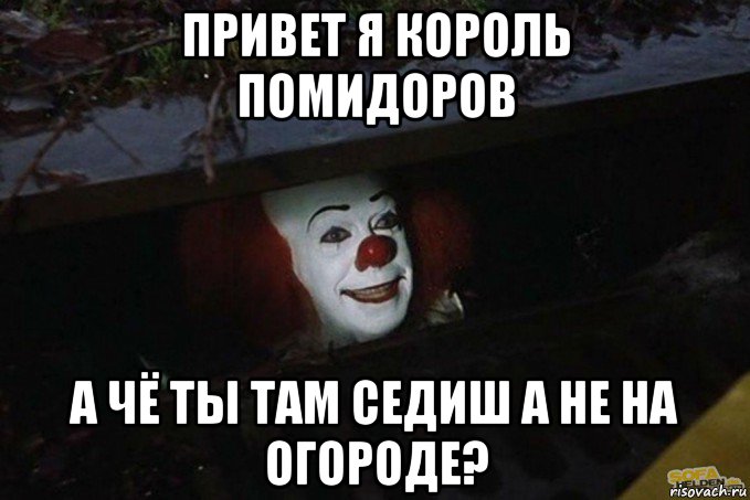 привет я король помидоров а чё ты там седиш а не на огороде?, Мем  Пеннивайз