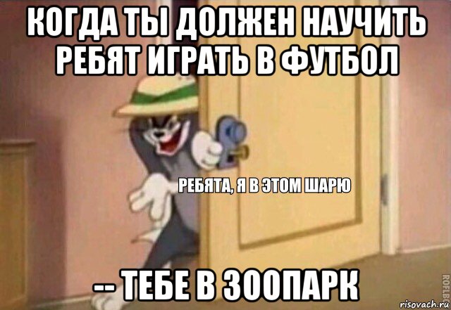 когда ты должен научить ребят играть в футбол -- тебе в зоопарк, Мем    Ребята я в этом шарю