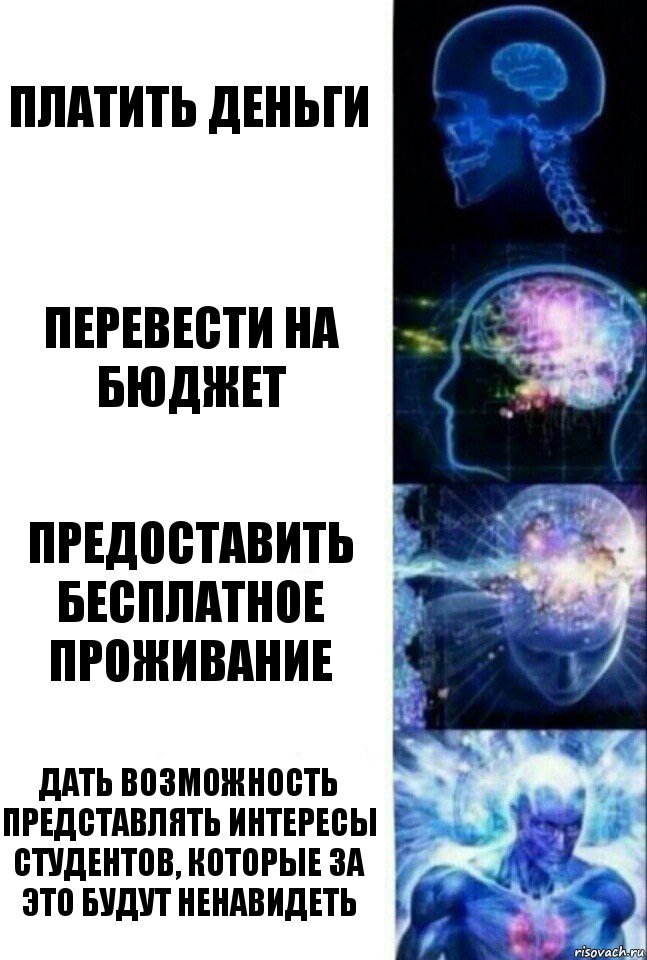 Платить деньги Перевести на бюджет Предоставить бесплатное проживание Дать возможность представлять интересы студентов, которые за это будут ненавидеть, Комикс  Сверхразум