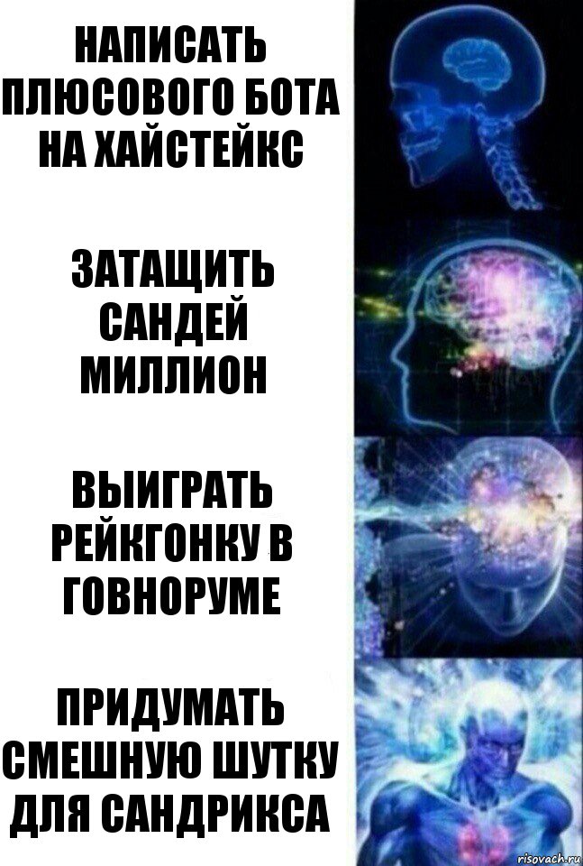 Написать плюсового бота на хайстейкс затащить сандей миллион выиграть рейкгонку в говноруме Придумать смешную шутку для сандрикса, Комикс  Сверхразум