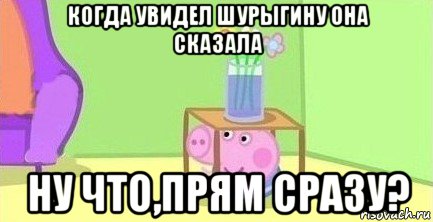 когда увидел шурыгину она сказала ну что,прям сразу?, Мем  Свинка пеппа под столом