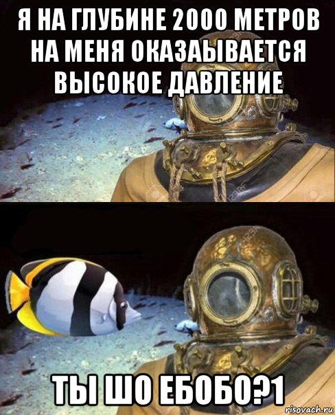 я на глубине 2000 метров на меня оказаывается высокое давление ты шо ебобо?1, Мем   Высокое давление