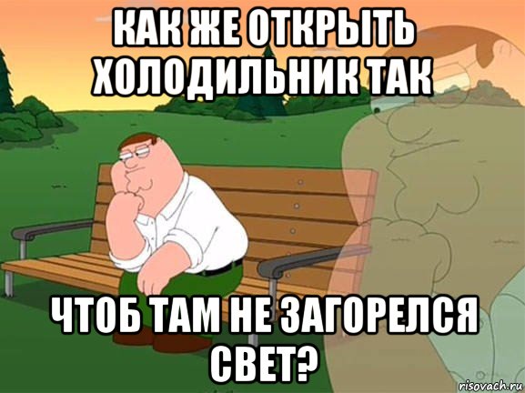 как же открыть холодильник так чтоб там не загорелся свет?, Мем Задумчивый Гриффин