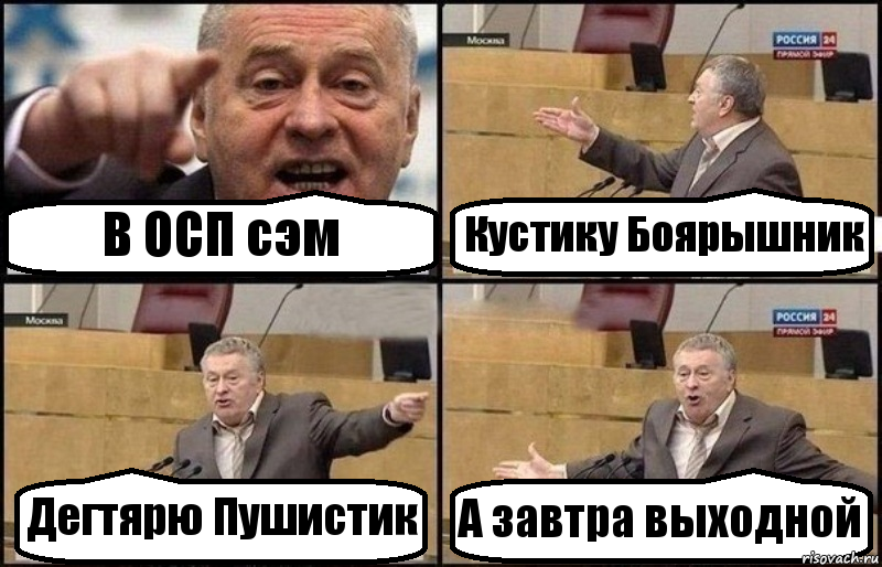 В ОСП сэм Кустику Боярышник Дегтярю Пушистик А завтра выходной, Комикс Жириновский