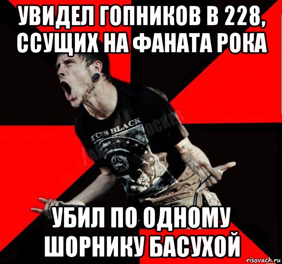 увидел гопников в 228, ссущих на фаната рока убил по одному шорнику басухой, Мем Агрессивный рокер