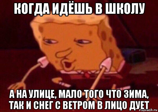 когда идёшь в школу а на улице, мало того что зима, так и снег с ветром в лицо дует, Мем    Bettingmemes