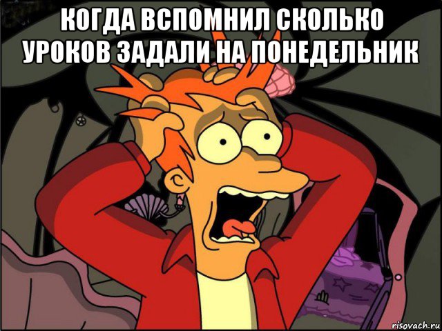 когда вспомнил сколько уроков задали на понедельник , Мем Фрай в панике