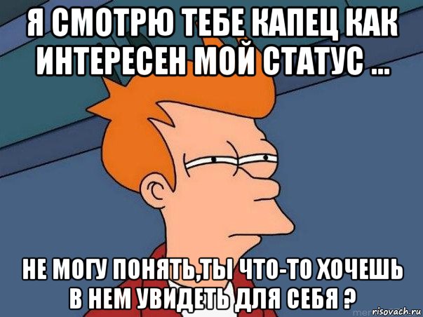 я смотрю тебе капец как интересен мой статус ... не могу понять,ты что-то хочешь в нем увидеть для себя ?, Мем  Фрай (мне кажется или)